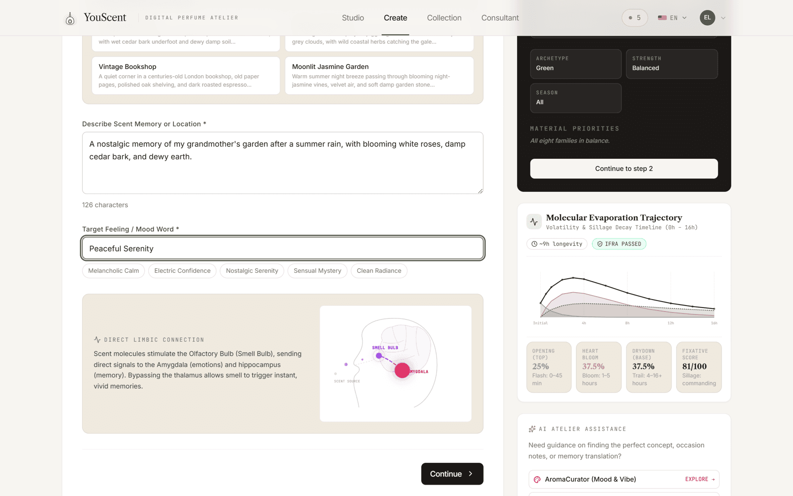 YouScent Lab, describe a memory and choose up to three archetypes
